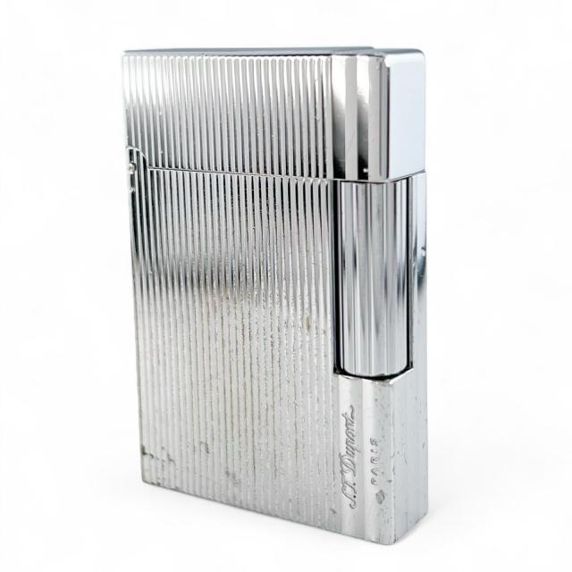 良品▲Dupont デュポン ギャッツビー ストライプ柄 ローラー式 喫煙具 ガスライター シルバー ケース付き フランス製 着火確認済み