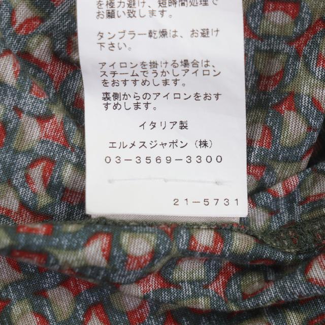 極美品▼HERMES エルメス コットン シェーヌダンクル柄 クルーネック ショートスリーブ 半袖Ｔシャツ カーキ M イタリア製 正規品 メンズ_6