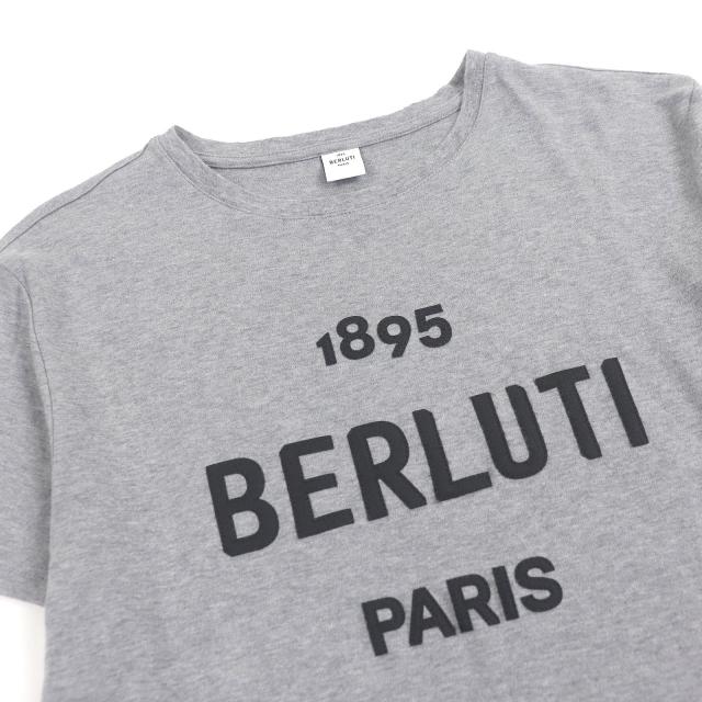 極美品□BERLUTI ベルルッティ ロゴパッチ クルーネック ショートスリーブ 半袖Ｔシャツ カットソー グレー XS イタリア製 正規品 メンズ 極美品□BERLUTI ベルルッティ ロゴパッチ クルーネック ショート