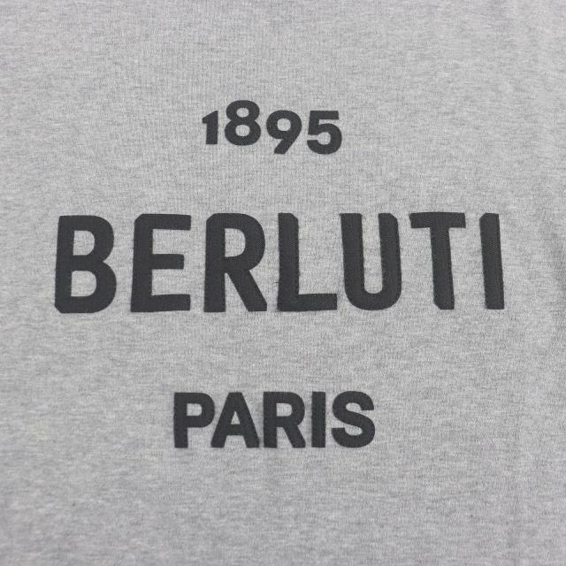 極美品□BERLUTI ベルルッティ ロゴパッチ クルーネック ショートスリーブ 半袖Ｔシャツ カットソー グレー XS イタリア製 正規品 メンズ_3