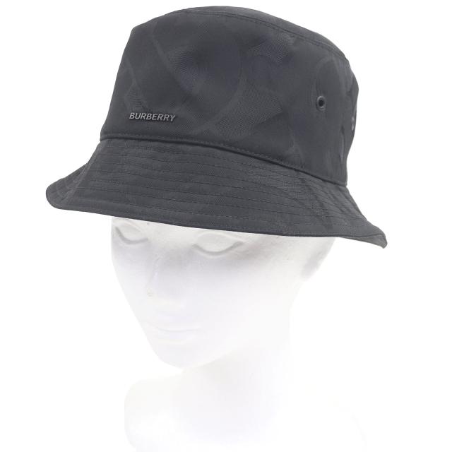 極美品□BURBERRY バーバリー 8048768 コットン100% TBロゴ 総柄 ロゴ金具付き 帽子 バケット ハット ブラック イタリア製 正規品 メンズ