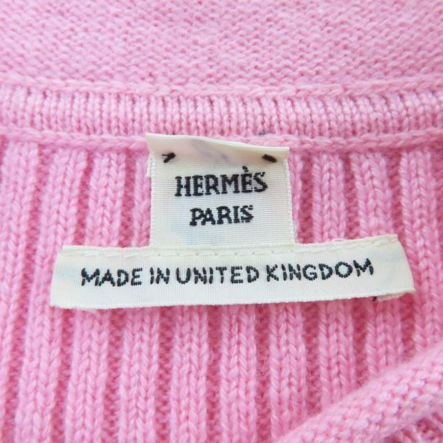美品☆HERMES エルメス 21AW カシミヤ100％ Hロゴデザイン ショートスリーブニット 半袖ニット ピンク 34 イギリス製 正規品 レディース_4