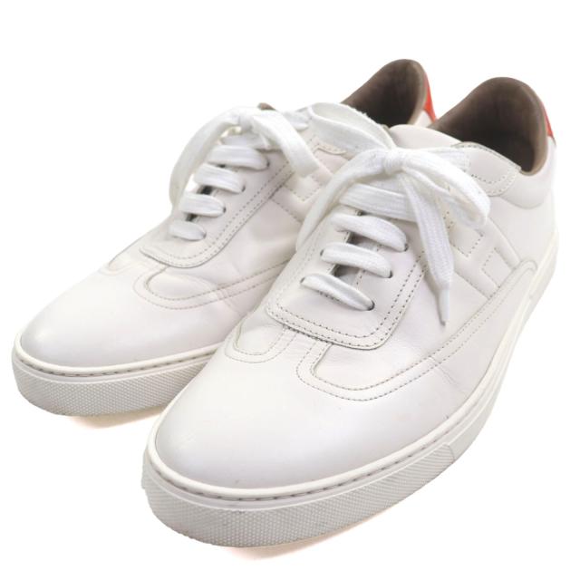 【ドンドン見直し】美品▼HERMES エルメス クイッカー レザー Hロゴステッチ ローカットスニーカー ホワイト オレンジ 41 伊製 メンズ