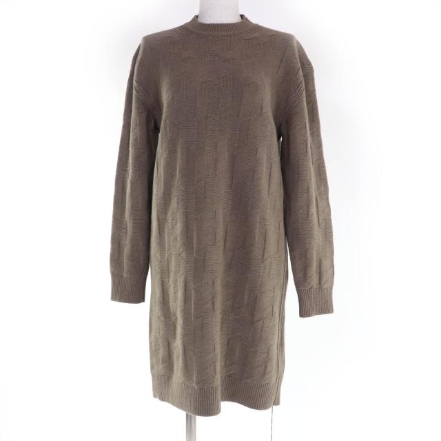未使用品☆HERMES エルメス 24AW 4H2523D3 ウール100％ H柄 長袖ニット ワンピース ブラウン系 36 イタリア製 正規品 レディース
