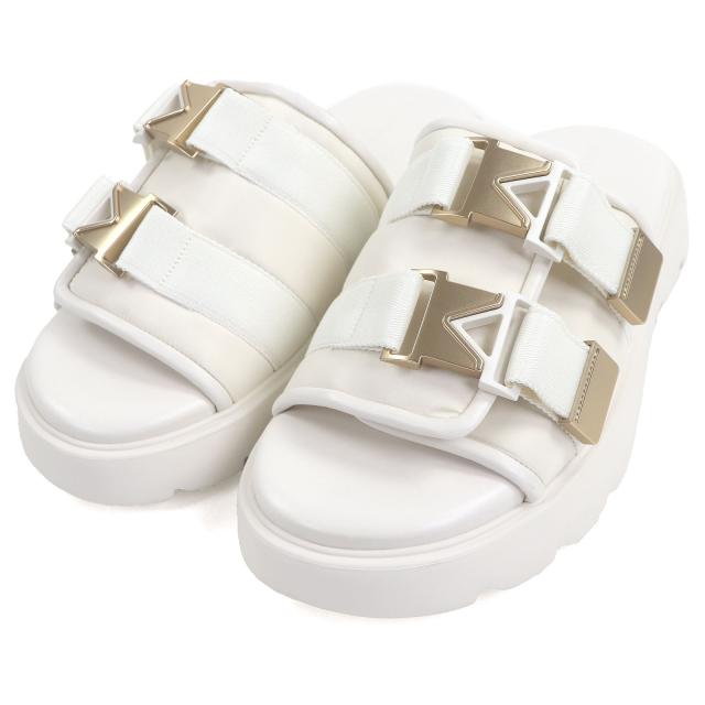 未使用品□BOTTEGAVENETA ボッテガヴェネタ 690034 Flash 一部レザー ダブルベルト シャワーサンダル アイボリー 43 保存袋付 イタリア製