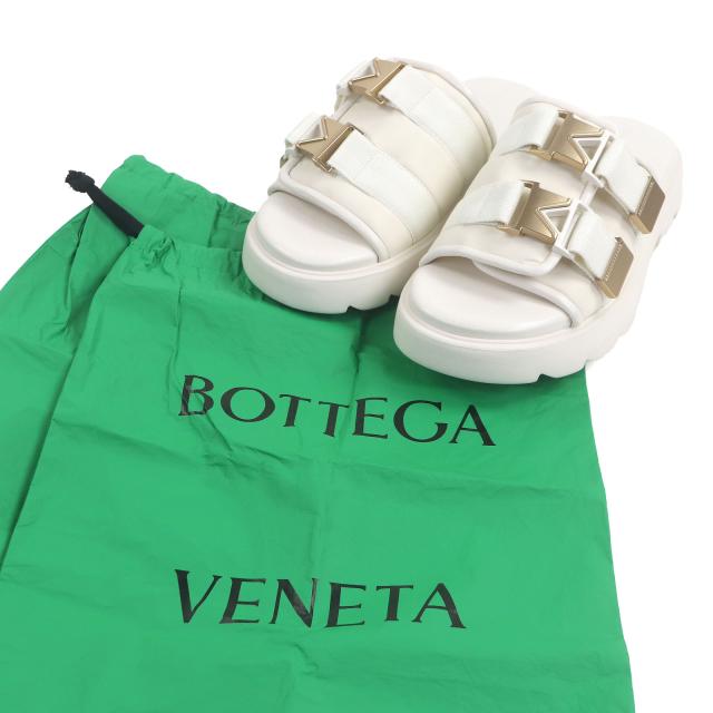 未使用品□BOTTEGAVENETA ボッテガヴェネタ 690034 Flash 一部レザー ダブルベルト シャワーサンダル アイボリー 43 保存袋付 イタリア製_1
