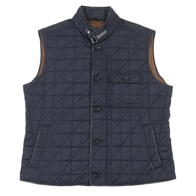 美品○Ermenegildo Zegna エルメネジルド ゼニア UBT25-100 希少 大きめサイズ ロゴボタン レザー使い キルティング ベスト 58 正規品