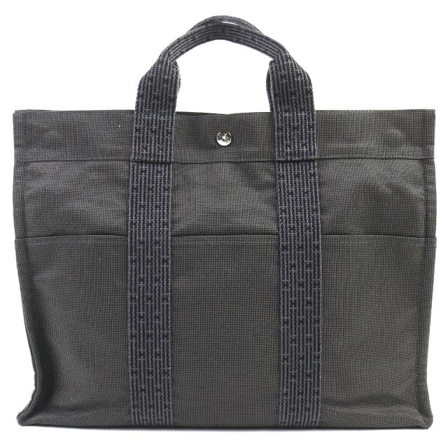 極美品△HERMES エルメス エールライン MM 鍵・カデナ付き セリエボタン キャンバス 大型 トートバッグ ボストンバッグ グレー 仏製_1