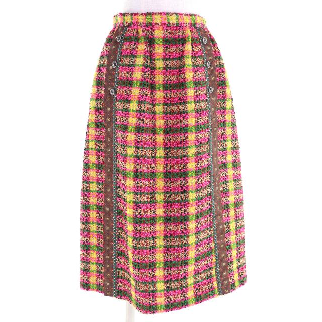 極美品△GUCCI グッチ 596980 一部シルク100％ ライオンボタン 総柄 ウールツイード ロングスカート マルチカラー 36 イタリア製 正規品