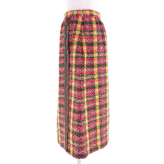 極美品△GUCCI グッチ 596980 一部シルク100％ ライオンボタン 総柄 ウールツイード ロングスカート マルチカラー 36 イタリア製 正規品_1