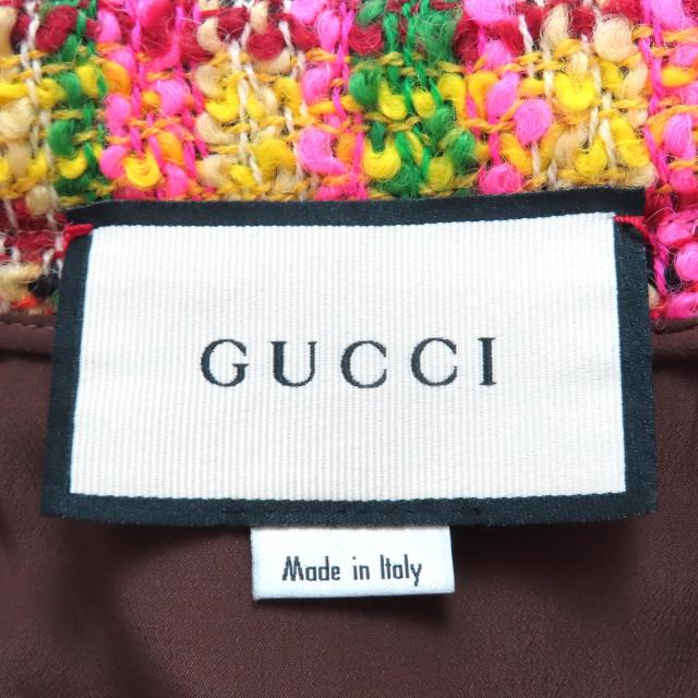 極美品△GUCCI グッチ 596980 一部シルク100％ ライオンボタン 総柄 ウールツイード ロングスカート マルチカラー 36 イタリア製 正規品_5