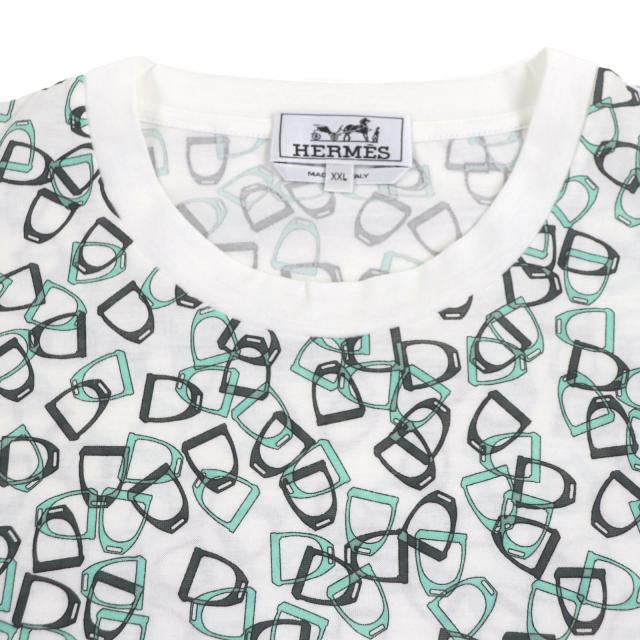 極美品▼HERMES エルメス ETRIERS コットン100% ビット 総柄 クルーネック ショートスリーブ 半袖Ｔシャツ グリーン系 XXL 正規品_1