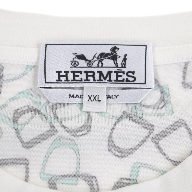 極美品▼HERMES エルメス ETRIERS コットン100% ビット 総柄 クルーネック ショートスリーブ 半袖Ｔシャツ グリーン系 XXL 正規品_4