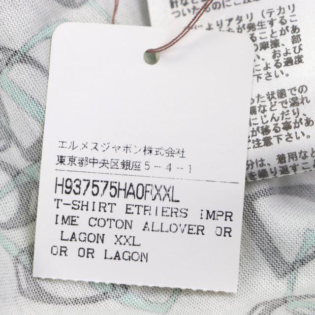極美品▼HERMES エルメス ETRIERS コットン100% ビット 総柄 クルーネック ショートスリーブ 半袖Ｔシャツ グリーン系 XXL 正規品_8