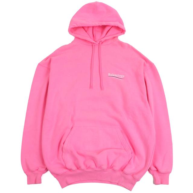 極美品□BALENCIAGA バレンシアガ 578135 キャンペーンロゴプリント プルオーバー スウェットパーカー フーディー ピンク XS 正規品