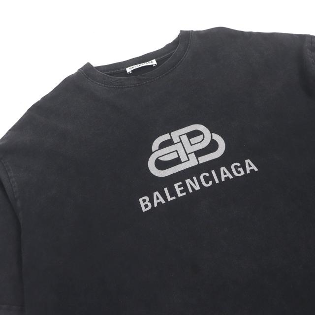 美品□BALENCIAGA バレンシアガ 571205 BBロゴプリント USED加工 オーバーサイズ 半袖Ｔシャツ カットソー ブラック XS 正規品 メンズ_1