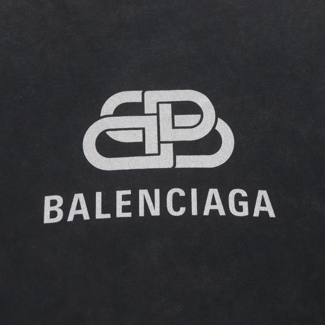 美品□BALENCIAGA バレンシアガ 571205 BBロゴプリント USED加工 オーバーサイズ 半袖Ｔシャツ カットソー ブラック XS 正規品 メンズ_3