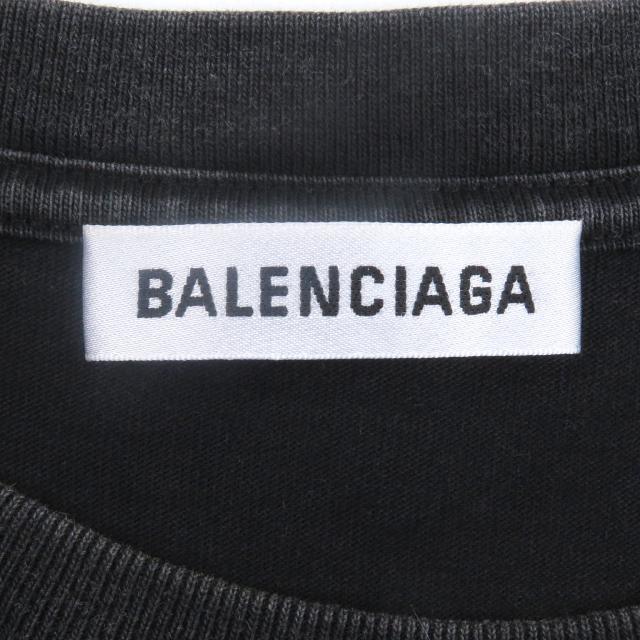 美品□BALENCIAGA バレンシアガ 571205 BBロゴプリント USED加工 オーバーサイズ 半袖Ｔシャツ カットソー ブラック XS 正規品 メンズ_4