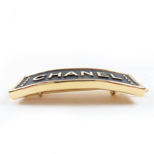 美品☆CHANEL シャネル A23S ABA781 レザー メタル ロゴデザイン ヘアクリップ バレッタ ヘアアクセサリー ブラック ゴールド 箱付 仏製_2