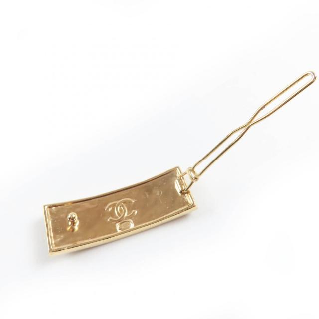 美品☆CHANEL シャネル A23S ABA781 レザー メタル ロゴデザイン ヘアクリップ バレッタ ヘアアクセサリー ブラック ゴールド 箱付 仏製_4