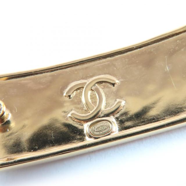 美品☆CHANEL シャネル A23S ABA781 レザー メタル ロゴデザイン ヘアクリップ バレッタ ヘアアクセサリー ブラック ゴールド 箱付 仏製_5