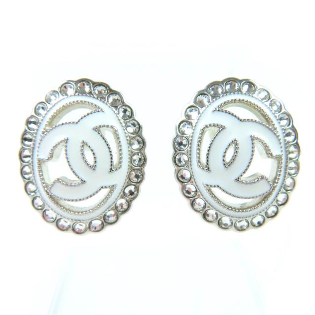 未使用品◇CHANEL シャネル A25C ココマーク ラインストーン装飾 両耳用 ピアス アクセサリー ホワイト 箱付き フランス製 レディース