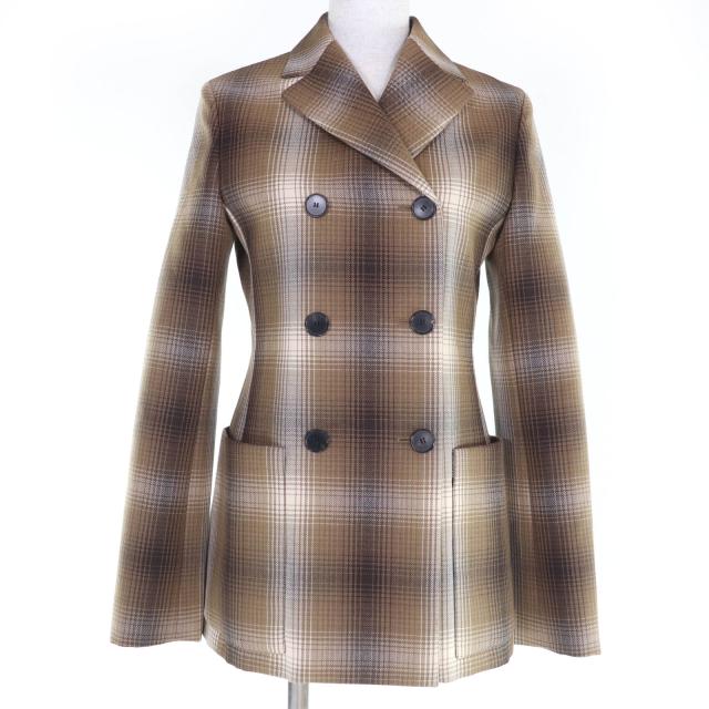未使用品☆Christian Dior クリスチャンディオール 051V05A1284 ウール チェック柄 ダブルブレストジャケット ブラウン 38 伊製 正規品