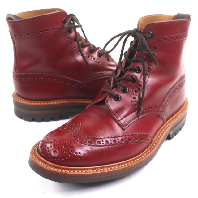 美品▼Tricker’s トリッカーズ M2508 MALTON モルトン レザー ウィングチップ レースアップ カントリーブーツ レッド 7 箱付き メンズ
