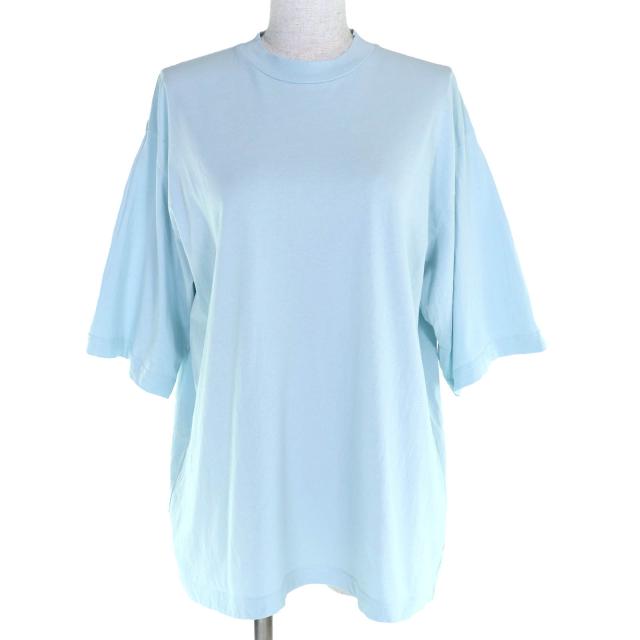 美品△MARNI マルニ 23SS HUMU0223X2 コットン100％ ロゴ刺繍 クルーネック 半袖Ｔシャツ ライトブルー 44 正規品 レディース メンズ