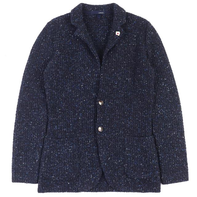 極美品△LARDINI ラルディーニ JSLJM70 ウール アルパカ シルク ツイード ニット シングル テーラードジャケット S 正規品 メンズ