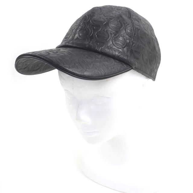 極美品□Salvatore Ferragamo サルヴァトーレフェラガモ レザー ガンチーニ 総柄 帽子 ベースボールキャップ ブラック イタリア製 メンズ
