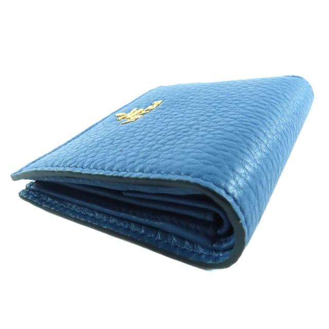 未使用品◇PRADA プラダ 1MV204 VITELLO GRAIN レタリングロゴ レザー コンパクトウォレット 二つ折り財布 コバルト 箱付き 定価106700円_4