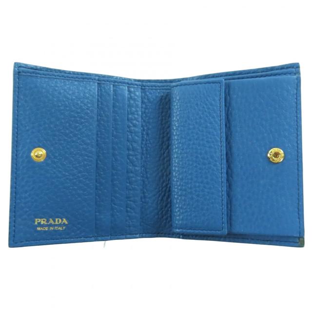 未使用品◇PRADA プラダ 1MV204 VITELLO GRAIN レタリングロゴ レザー コンパクトウォレット 二つ折り財布 コバルト 箱付き 定価106700円_5