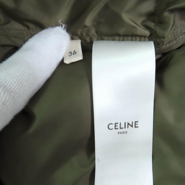 美品◇CELINE セリーヌ 2W396880N ロゴ刺繍・金ボタン付 ダウンベスト カーキ 36 ハンガー・ガーメント付 イタリア製 正規品 レディース_8