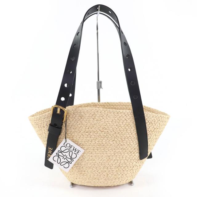 未使用品☆LOEWE ロエベ A223BBPX01 パンチホール バスケット スモール ラフィア レザー使 かごバッグ ハンドバッグ ナチュラル ブラック