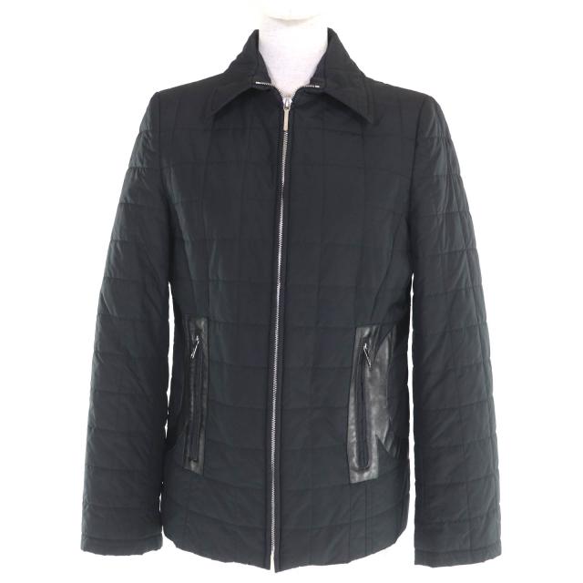 美品◇Salvatore Ferragamo サルヴァトーレフェラガモ レザーガンチーニパッチ付き キルティングジャケット 黒 40 イタリア製 レディース