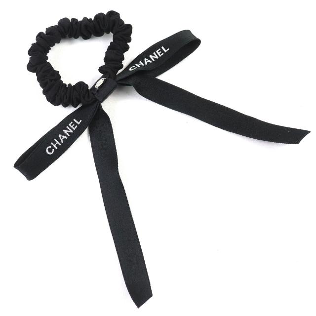極美品△CHANEL シャネル 24B ココマーク ロゴリボン シュシュ ヘアゴム ヘアアクセサリー ブラック ホワイト 箱付き 仏製 レディース_2