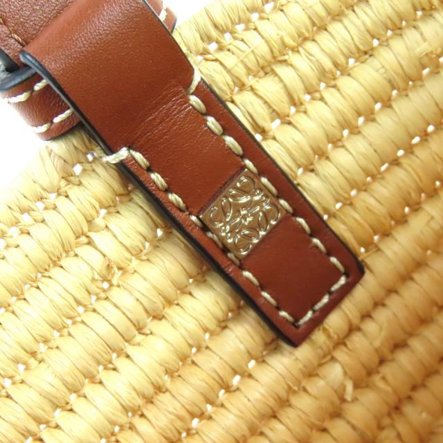 極美品△LOEWE ロエベ A223099X02 スクエア バスケットバッグ スモール ラフィア レザー使い アナグラム カゴバック ナチュラル ピーカン_8
