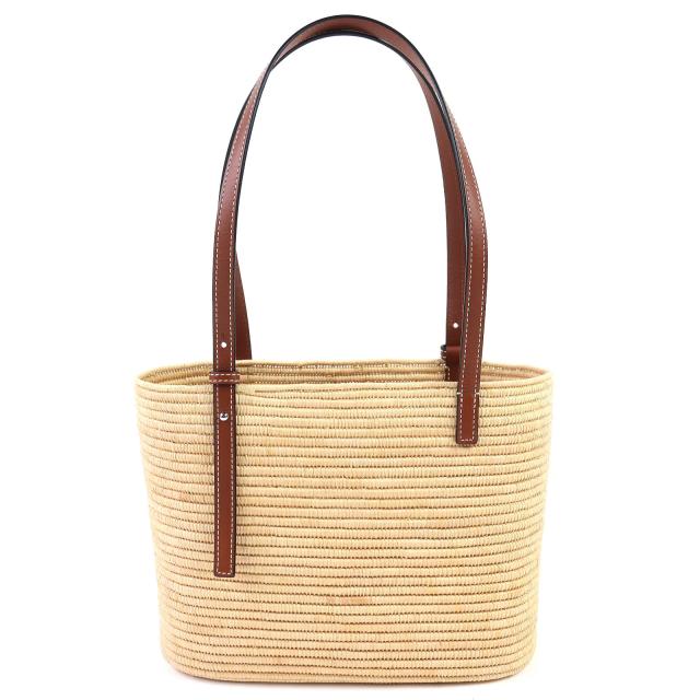 極美品△LOEWE ロエベ A223099X02 スクエア バスケットバッグ スモール ラフィア レザー使い アナグラム カゴバック ナチュラル ピーカン_1
