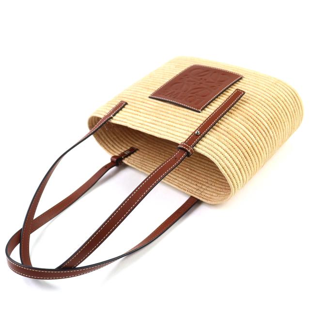 極美品△LOEWE ロエベ A223099X02 スクエア バスケットバッグ スモール ラフィア レザー使い アナグラム カゴバック ナチュラル ピーカン_2