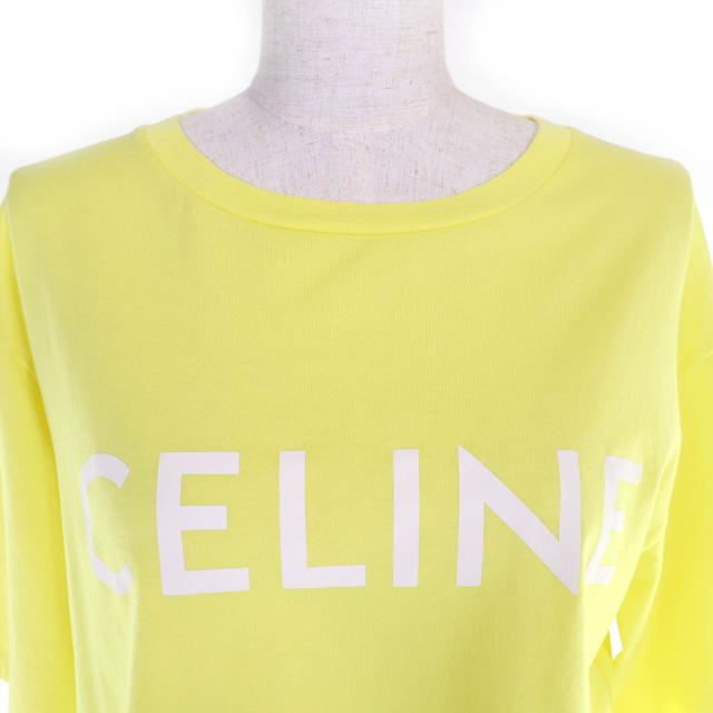 極美品△CELINE セリーヌ 2X761671Q コットン100％ ロゴプリント クルーネック クロップド 半袖Ｔシャツ イエロー S イタリア製 正規品_3