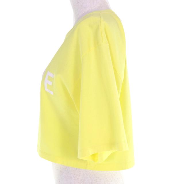 極美品△CELINE セリーヌ 2X761671Q コットン100％ ロゴプリント クルーネック クロップド 半袖Ｔシャツ イエロー S イタリア製 正規品_1