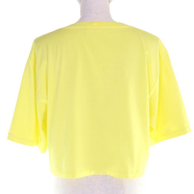 極美品△CELINE セリーヌ 2X761671Q コットン100％ ロゴプリント クルーネック クロップド 半袖Ｔシャツ イエロー S イタリア製 正規品_2