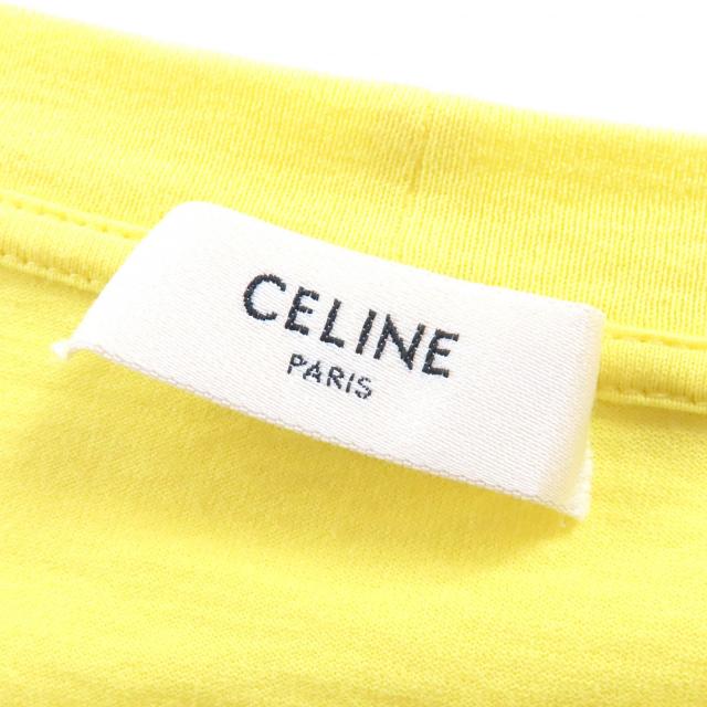 極美品△CELINE セリーヌ 2X761671Q コットン100％ ロゴプリント クルーネック クロップド 半袖Ｔシャツ イエロー S イタリア製 正規品_4