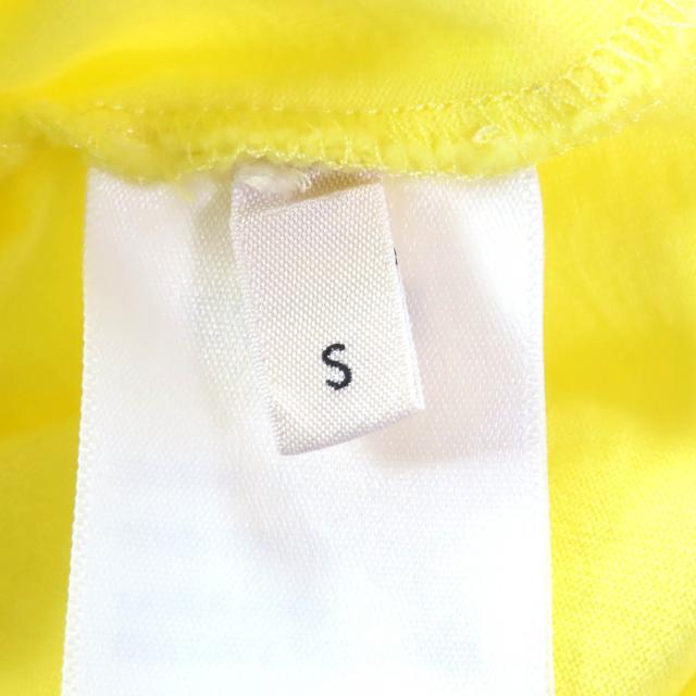 極美品△CELINE セリーヌ 2X761671Q コットン100％ ロゴプリント クルーネック クロップド 半袖Ｔシャツ イエロー S イタリア製 正規品_5