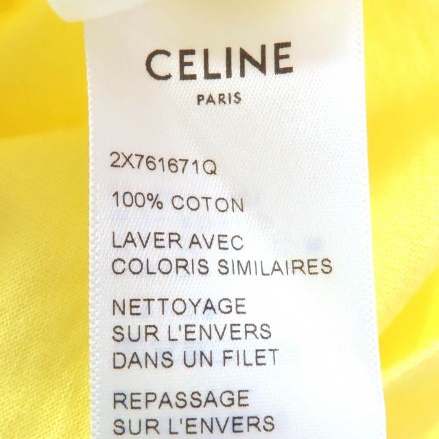 極美品△CELINE セリーヌ 2X761671Q コットン100％ ロゴプリント クルーネック クロップド 半袖Ｔシャツ イエロー S イタリア製 正規品_6