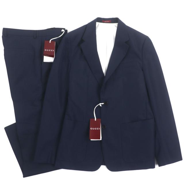 未使用品▼GUCCI グッチ 25SS 819191 793801 ロゴエンボス シングルスーツ セットアップ ネイビー 48 ハンガー・ガーメント付き 正規品