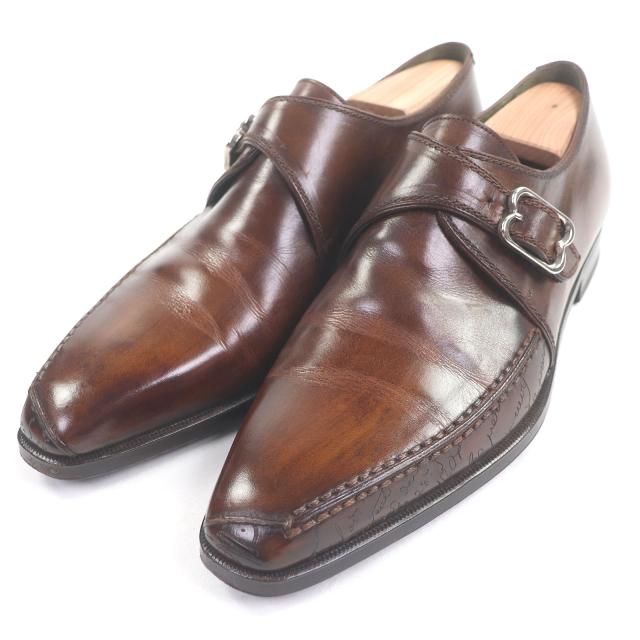 美品□Berluti ベルルッティ レザー デムジュール スカーズ カリグラフィ Bバックル ドレスシューズ ビジネスシューズ ブラウン 7.5