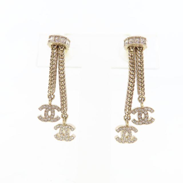 極美品☆CHANEL シャネル B24K ココマーク クリスタル ２連 ピアス アクセサリー ゴールド 箱付き イタリア製 レディース