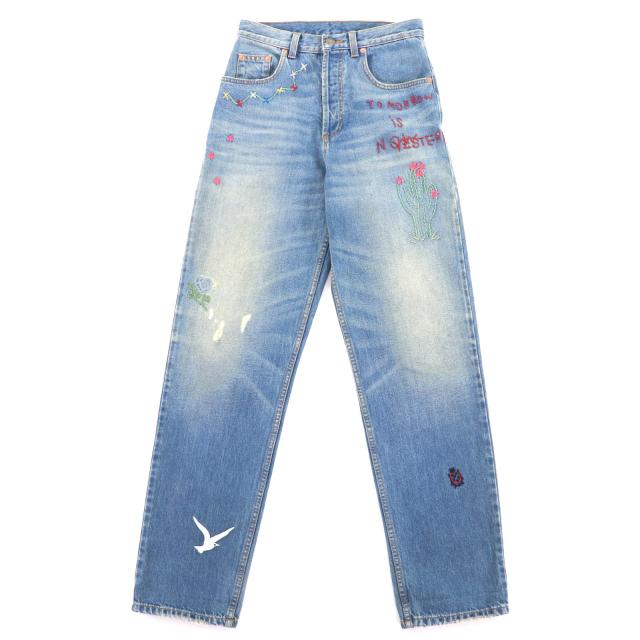 【ドンドン見直し】美品◇GUCCI グッチ 502775 コットン100％ エンブロイダリー レザーロゴパッチ付き デニムパンツ 26 伊製  正規品